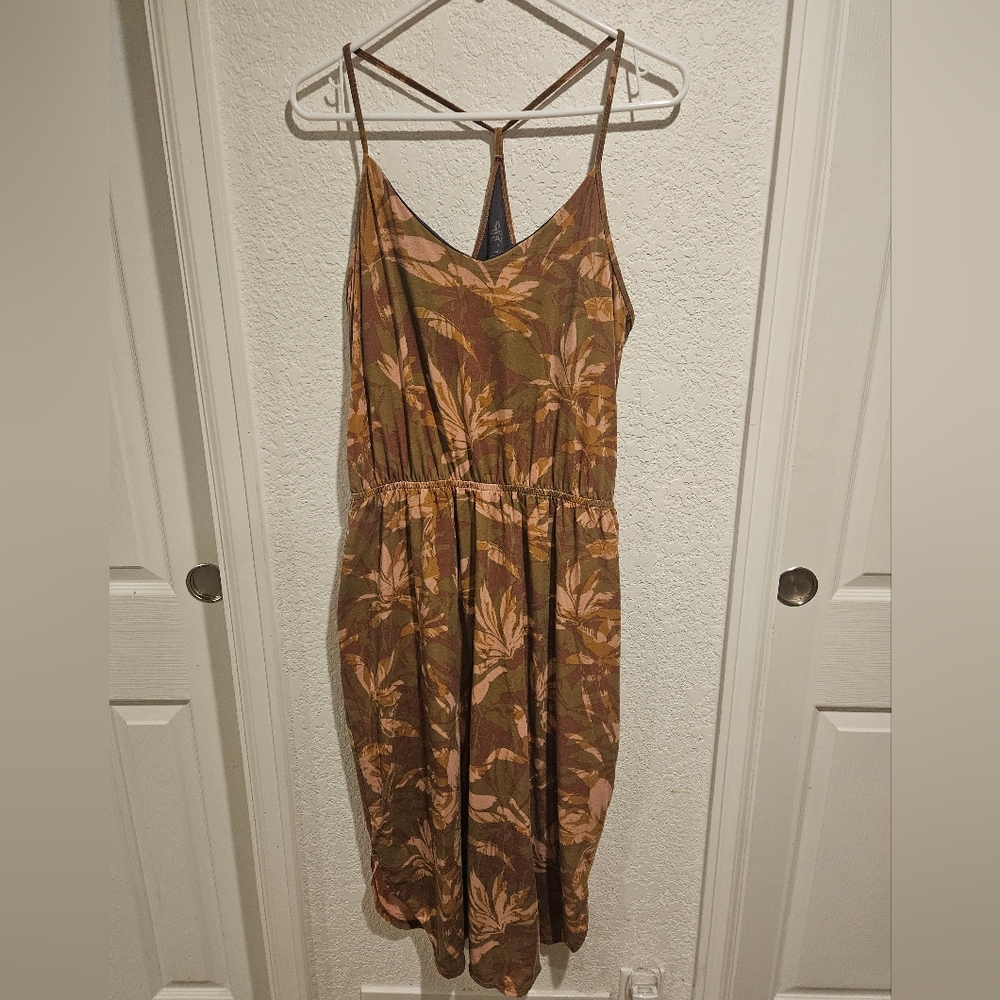 Prana Olive Green and Blush Floral Midi Dress